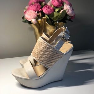 White and Wicker wedges size 8